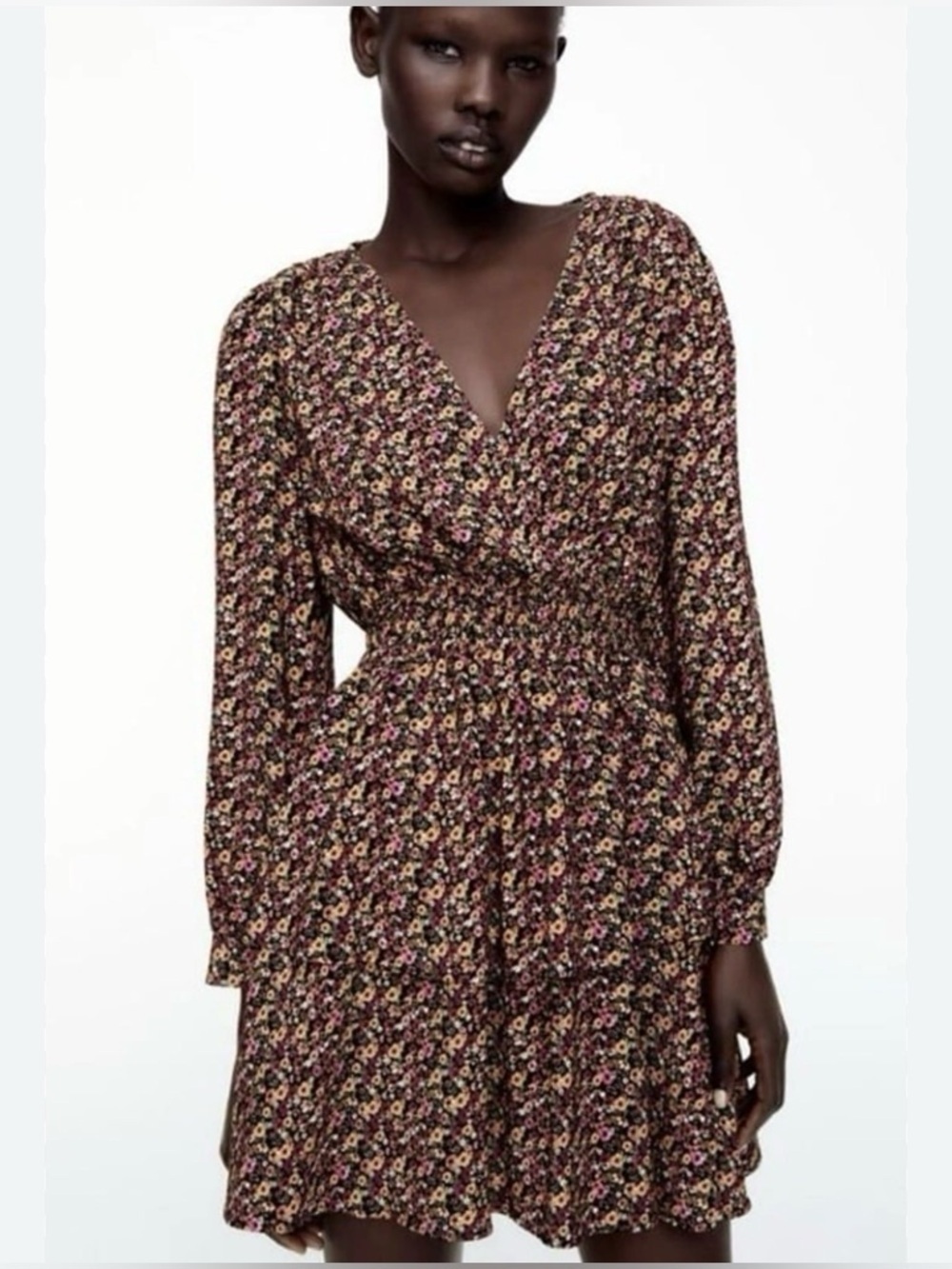 Zara Floral Print Dress - Black and Pink